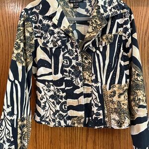 Black and Gold Patterned Cropped Jean Jacket MEDIUM
